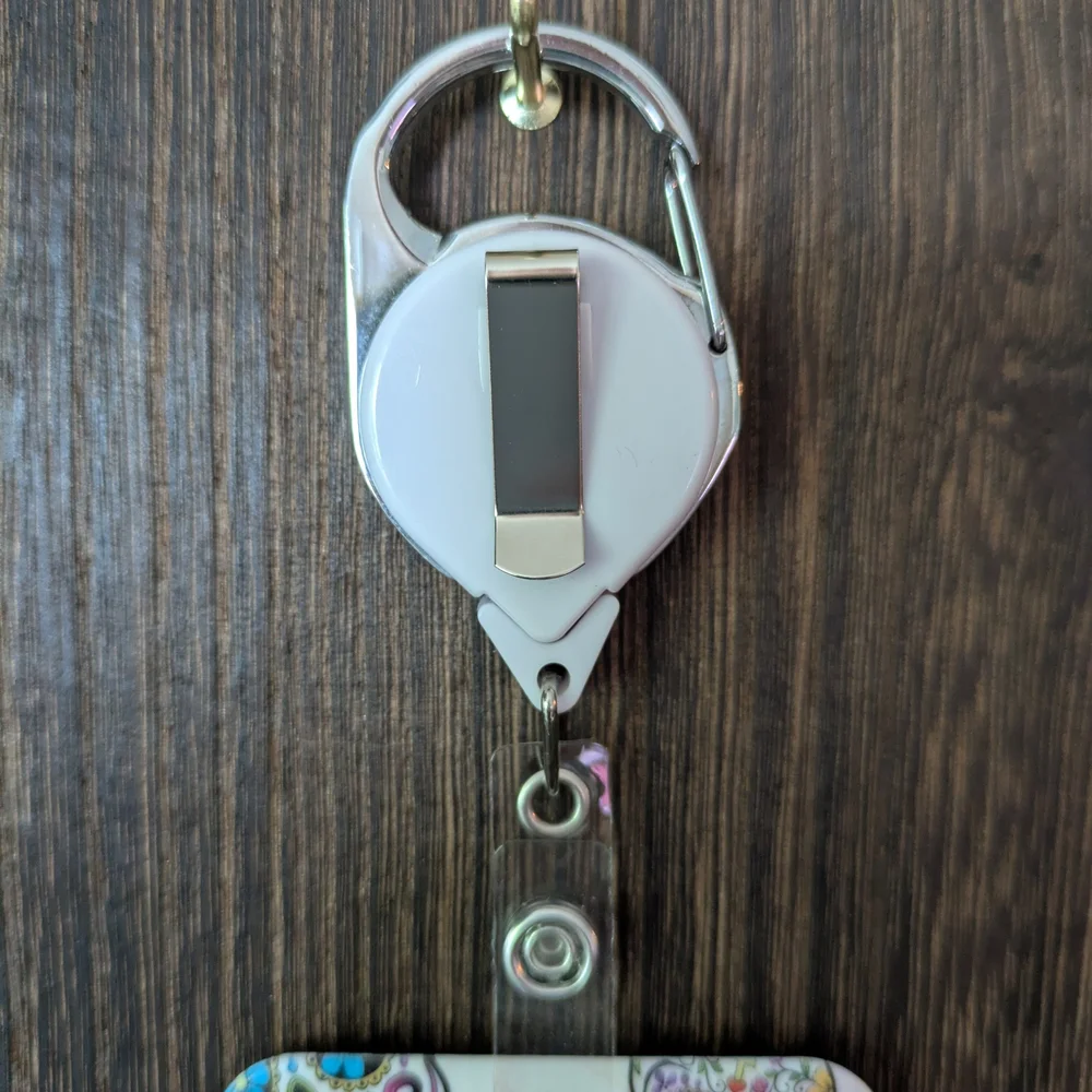Sugar Skull Badge Holder with Retractable Reel - White